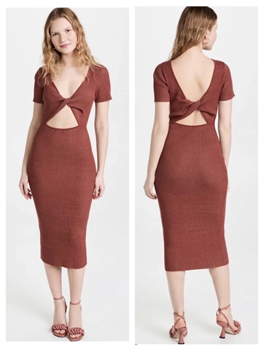 Naadam Ribbed Reversible Twist Dress Brick XS